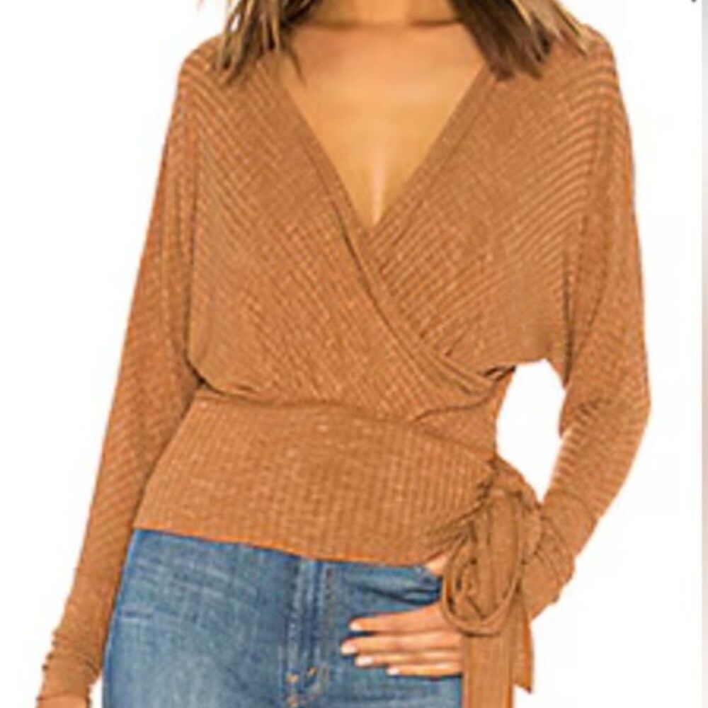 Large Free People East Coast Copper Long Sleeve Wrap Top